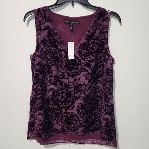 White House Black Market NEW Sleeveless Purple Velvet Burnout Blouse Top Size 2